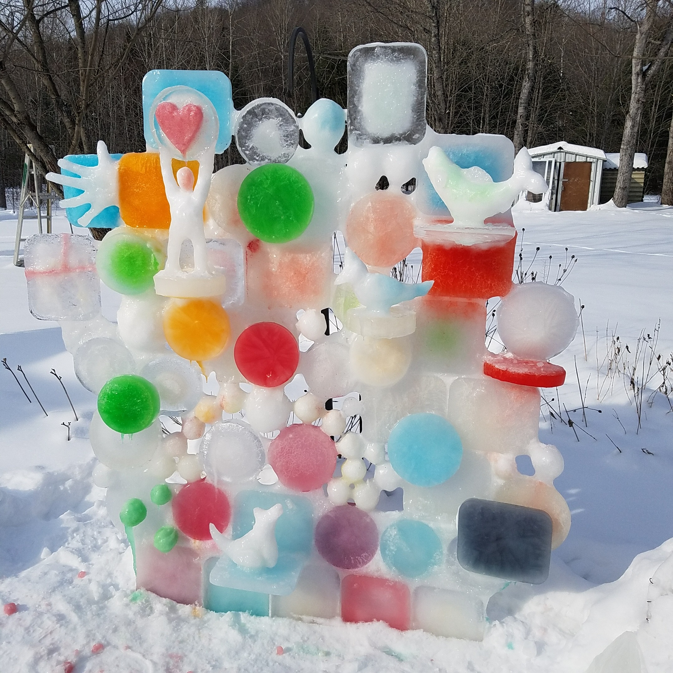 Colourful ice sculpture submission for snow sculpture contest